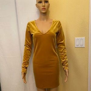 NWT Gold long sleeve suede dress